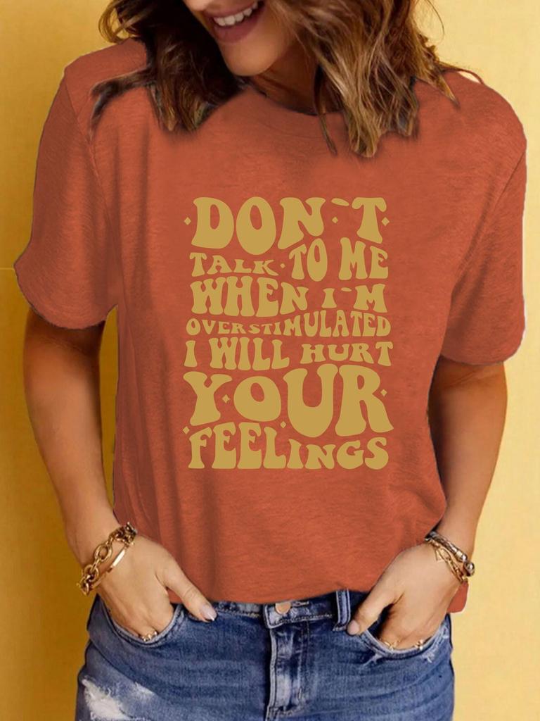 Women's Casual Slogan Print Round Neck Short Sleeve T-Shirt
