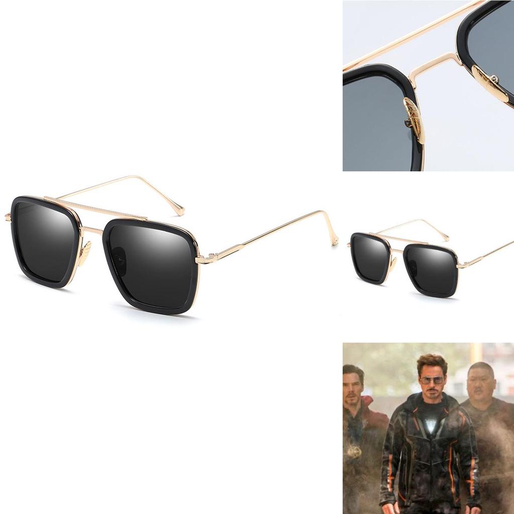 Tony Stark Sunglasses Men Square Metal Frame Vintage Style Uv400 Protection
