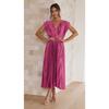 Women's V Neck Sleeveless Midi Dress Loose Mid Waist Pleated Satin Wedding Guest Sundress