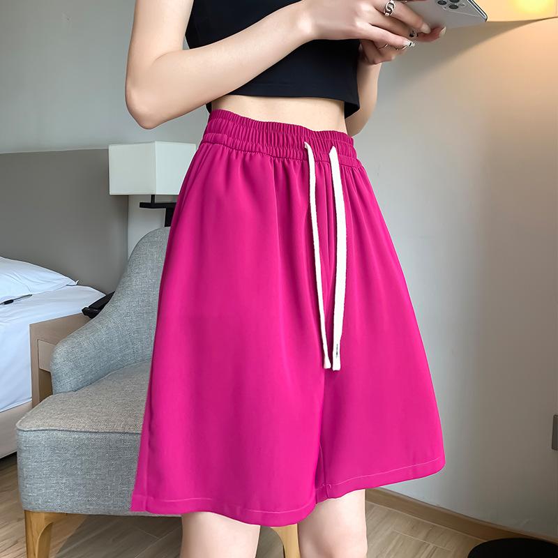 

Костюм-макарон, шорты, женские весенне-летние тонкие брюки с высокой талией, свободные повседневные шорты, прямые широкие брюки с пятью точками