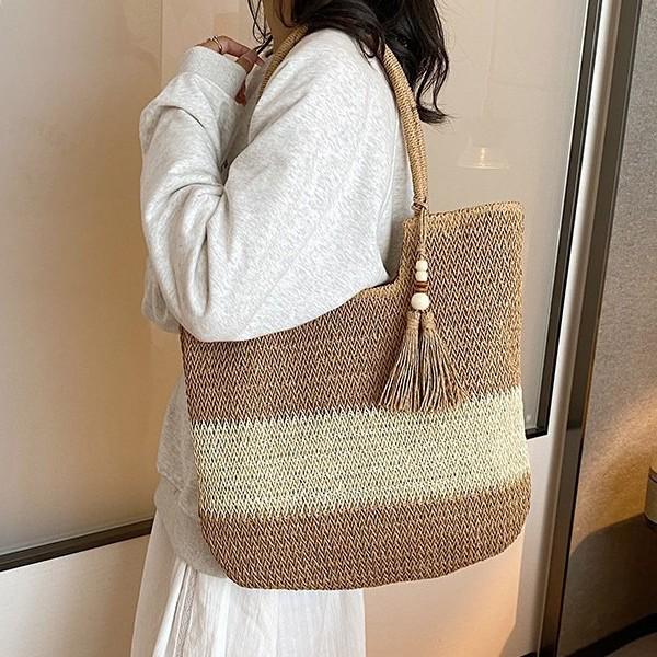 2025 Summer Women's Large Capacity Chinese Style Tassel Straw Shoulder Bag