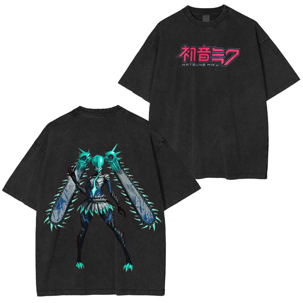 

Vintage Washed Tshirts Chainsaw Man Anime T Shirt for Men Harajuku Oversize Tee Cotton Fashion Streetwear Tops S