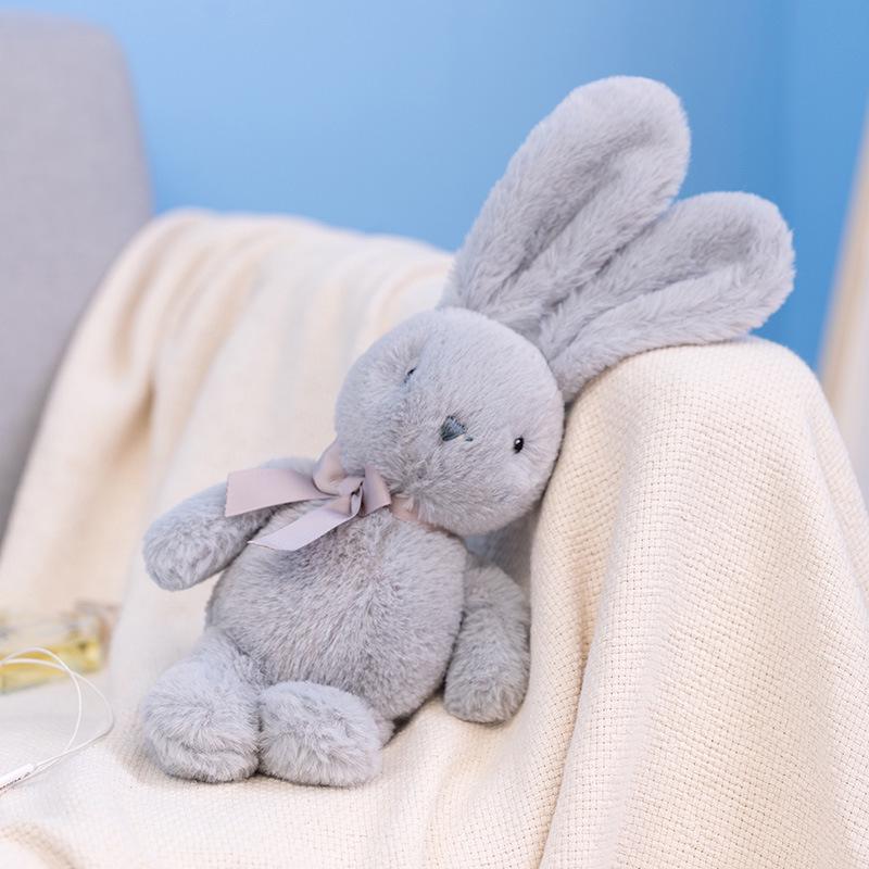Pink Cartoon Rabbit Plush Toy with Big Ears - Silk Tie, PP Cotton Filled Cloth Doll 25cm, 0.1kg серый