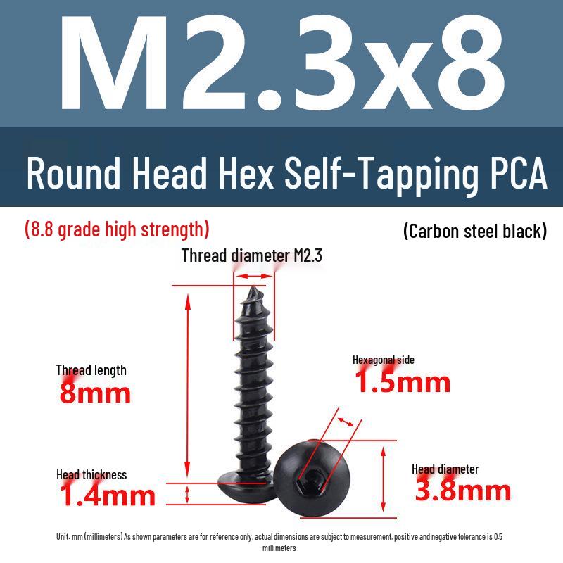 Yigu Černé šrouby s vnitřním šestihranem s vysokou pevností, třída 8.8, M2-M6, kulatá/talířová hlava