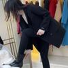 Korean Style Mid-Length Wool Coat - Petite Fit, Loose, Autumn/Winter, Black Coffee Color