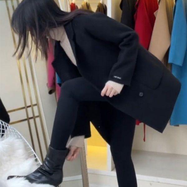 Korean Style Mid-Length Wool Coat - Petite Fit, Loose, Autumn/Winter, Black Coffee Color