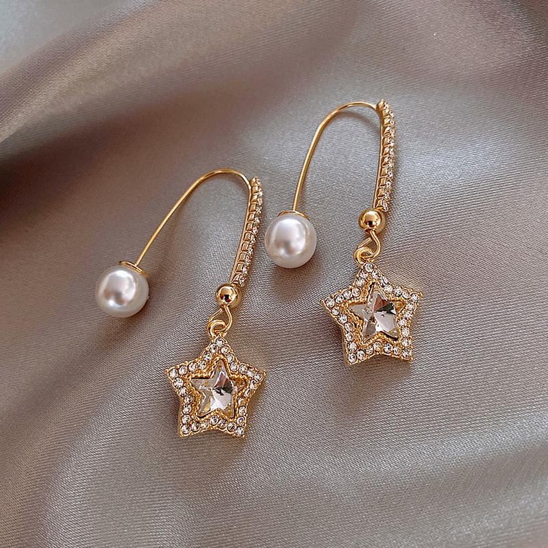 New Arrival Rhinestone Trendy Geometric Dangle Earrings Gold Color Metal Moon Cat Shape Elegant Party Jewelry For Women