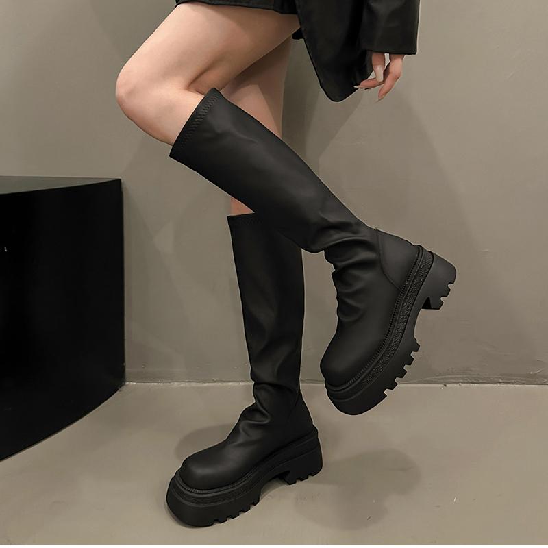 Autumn Winter Slim Women Knee High Boots Female Platform Thick Bottom Long Booties