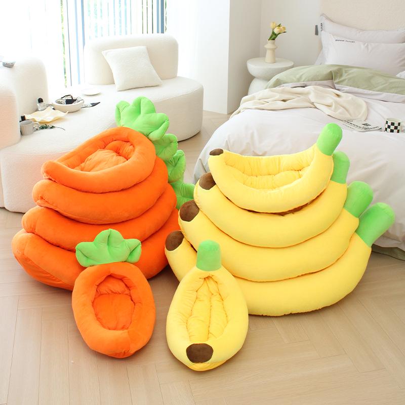 Washable Cartoon Banana Pet Bed for Small/Medium Dogs & Cats - All-Season Use