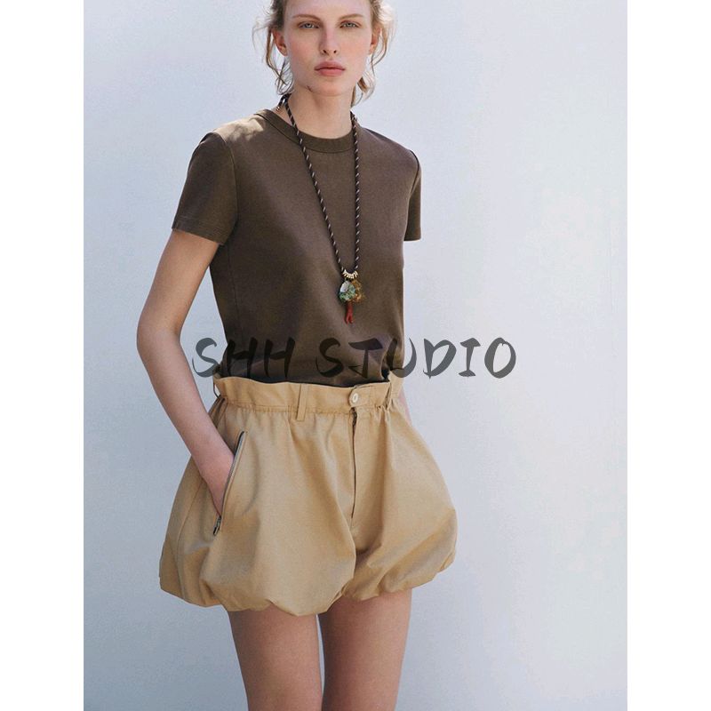 and Summer Women's Clothing French Simplicity Style Straight-leg Multi-Color Selection Double-Sided Cloth Silm Short Sleeve round Neck T-shirt 4174378