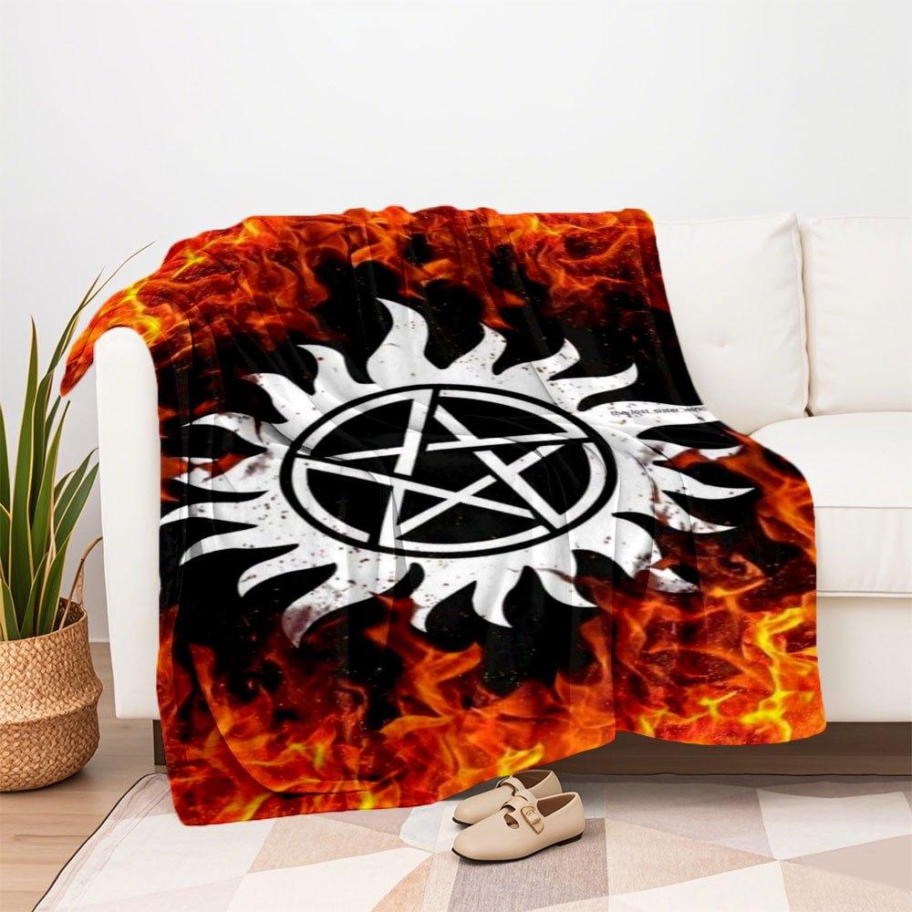 Supernatural Anti-Possession Symbol Phone WallpaperBlanket Flannel Throw Blanket for Sofa, Bed, Travel, Camping, Office, Couch, Chair, And B