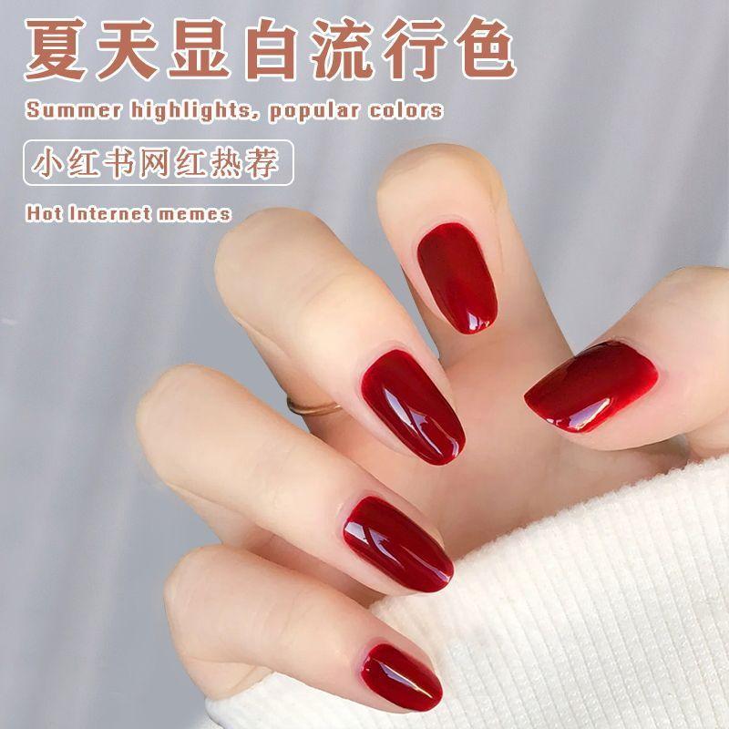 

Nail Stickers Fake Nails Wear Armor Mid Length Long Length Nail Patch Internet Hot Nail Tip Patch White Nail Sticker Round wine red