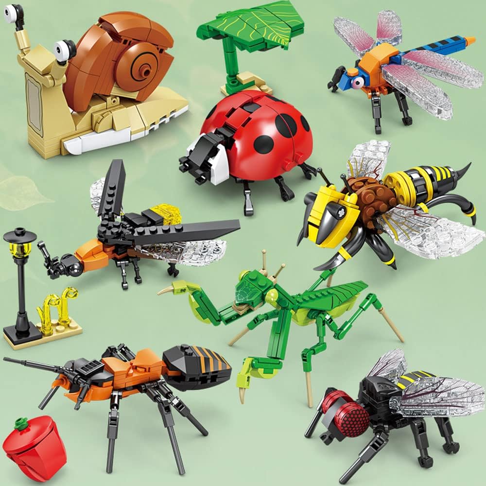 Insect and Bug Building Blocks Toys Beetle Mantis Bee Snail Block Insects Set for Children's Brain Game Puzzle Toy Animals Gift
