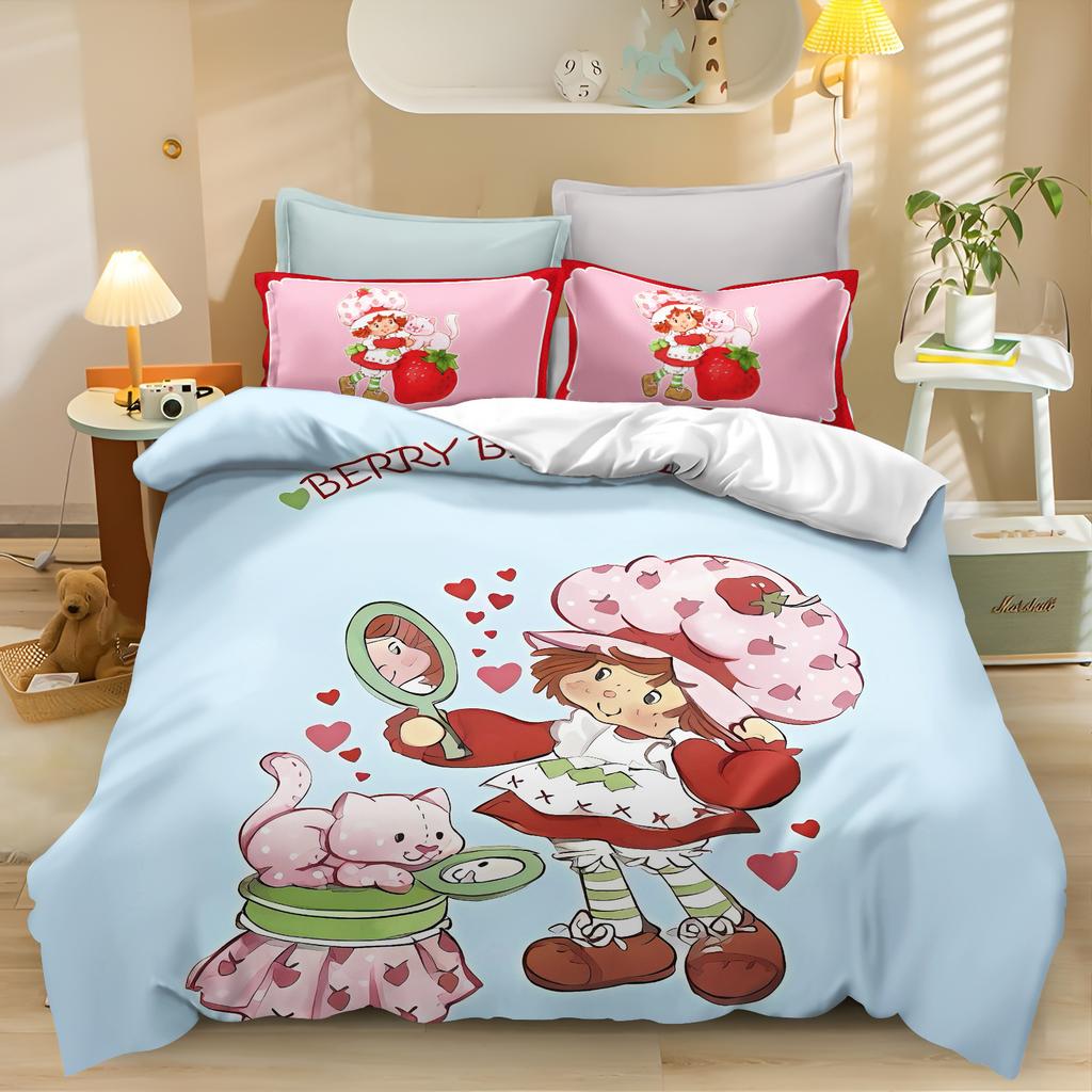 Carton Strawbery Shortcake Young Girls Comfortable Quilt Cover Skin Friendly Breathable Adorable Lovely Printed Beding Children's Bedrom Decoration