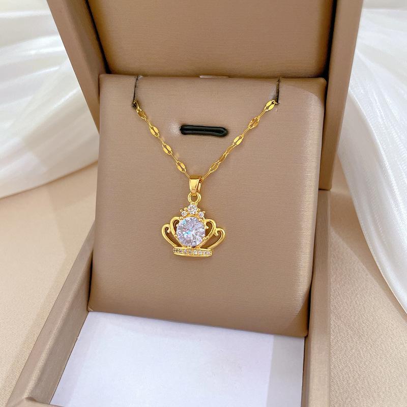 [Titanium Steel] Sky Crown Temperament Gorgeous Zircon Necklace Female Internet Celebrity Versatile Clavicle Chain