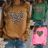 Women Casual Fashion Leopard Print Love Hoodless Plus Fleece Long-sleeved Sweater Top