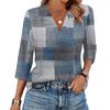 Women's Fashion Casual Lapel 3/4 Sleeve Print Shirt Women's V-Neck Tops