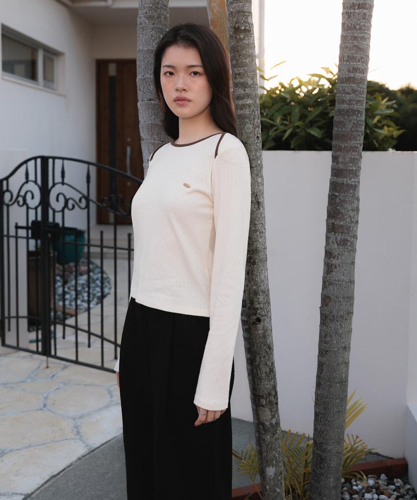 DEHEVE Eyelet Boat Neck Long Sleeve [Ivory]