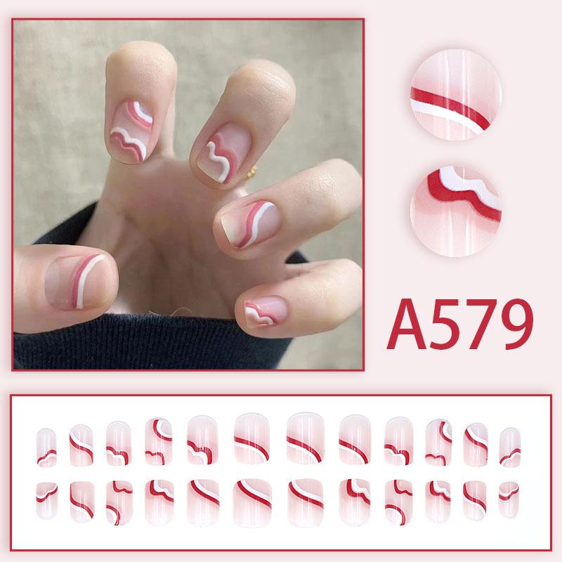 Winter fresh and simple pure lust style bride dance wear nails rainbow love rose fake nails