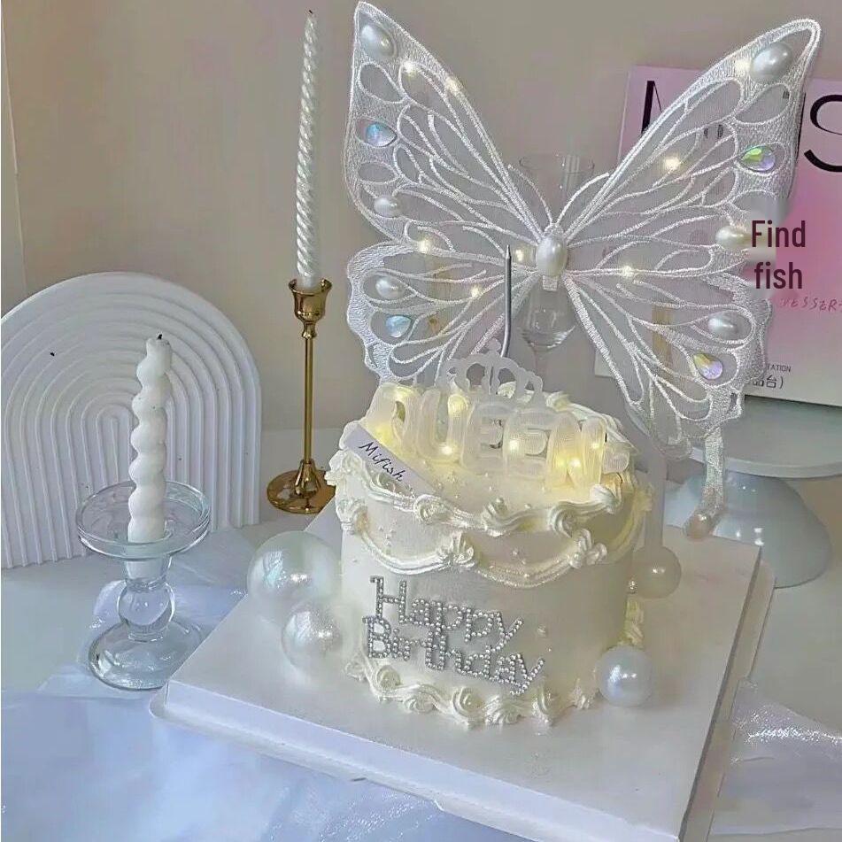 Luminous Butterfly Embroidery: Valentine's Cake Decoration & Fairy Figurine Gift