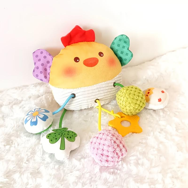 Infant Cute Chicken Plush Pull Toy Soothing Rattle Car Hanging Wind Chime Bedside Jingle Stroller Ornament Doll Toy, Birthday,Halloween,Christmas Gift