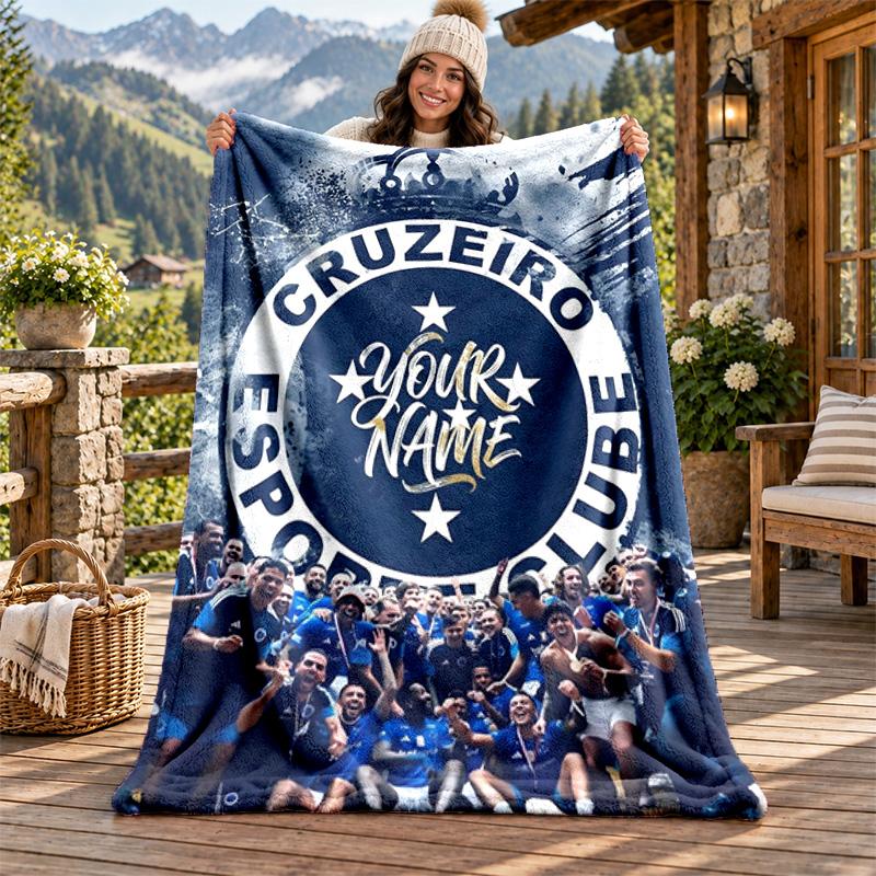 Cruzeiro Esporte Clube Custom Name Flannel Blanket Personalized Soft Warm Plush Throw Blanket Customized Gift for Family Friends