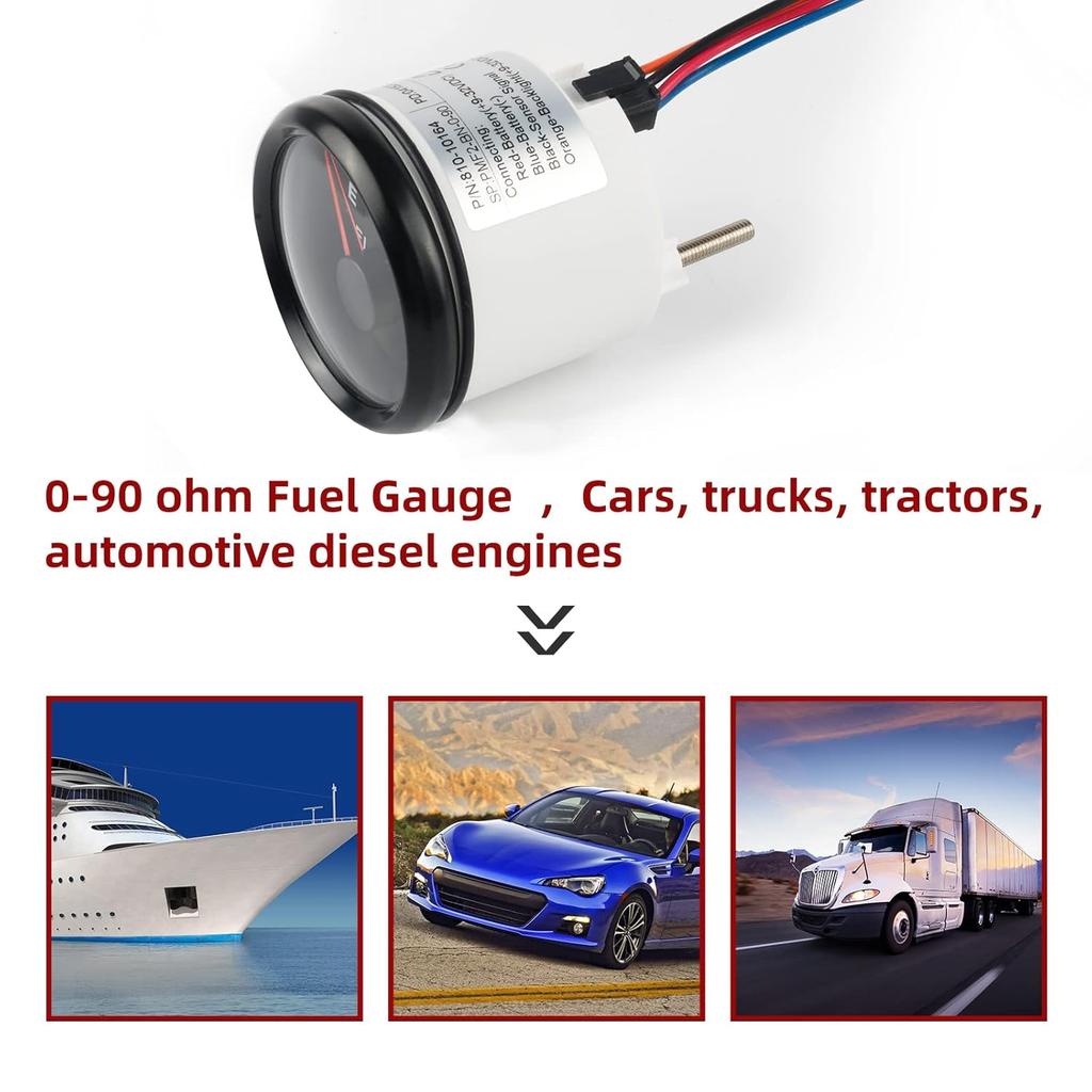 0-90 Ohm Kraftstoffanzeige, Marineboot Benzin Kraftstofftank Messgerät mit LED-Hintergrundbeleuchtung, Universelle Kraftstoffstandsanzeige für AUTO Auto LKW Fahrzeug Wohnmobil (Schwarz)