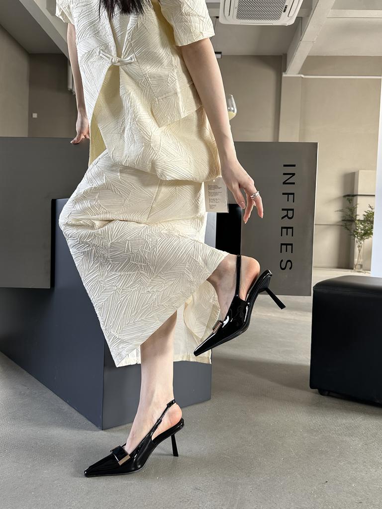 fashion Pointed Toe Women Sandals 2024 New Arrivals Fashion Outside Back Strap Thin High Heels 2024 New Arrivals Party Pumps Black White