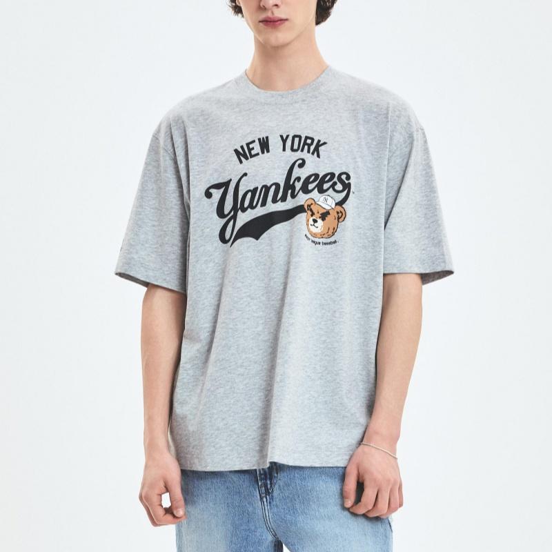 New MLB Frowning Bear Collection New York Yankees SS25 T Shirt Unisex Standard Heather Gray 3ATSE0253-50MGS