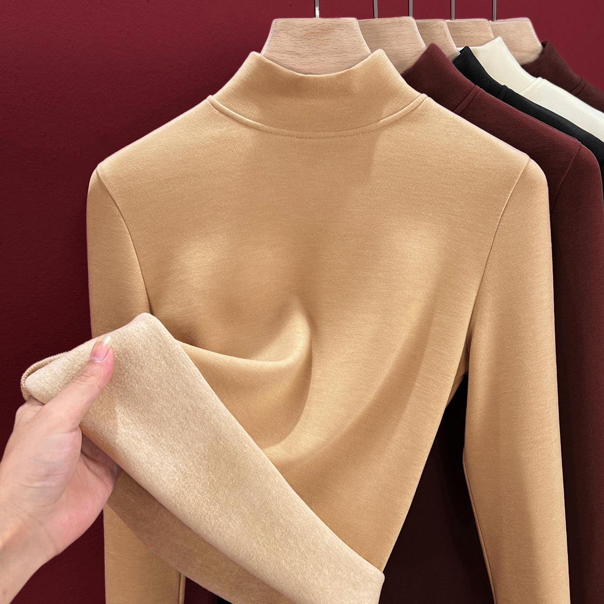 

Женский топ из шелкового термобелья с полувысоким воротом, с начесом и утолщением внутри, включая шерстяную базовую рубашку, согревающую осенне-зимнюю одежду XXXL хаки