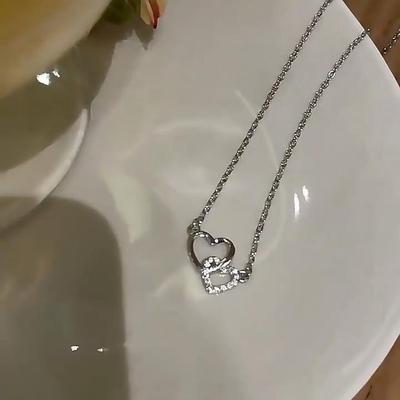 Fashion Women's Double Heart Necklace Girls Interlocking Clavicle Chain Necklace Love Jewelry Party Gift CLE