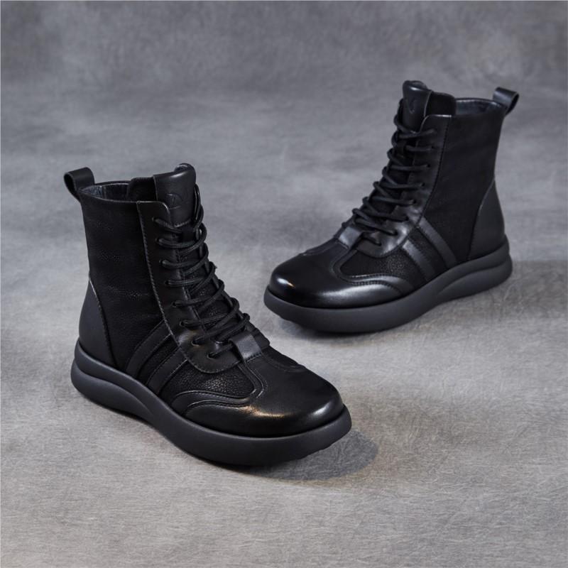 Johnature Genuine Leather Women's Boots Casual Versatile Round Toe Soft Soled Short Boots