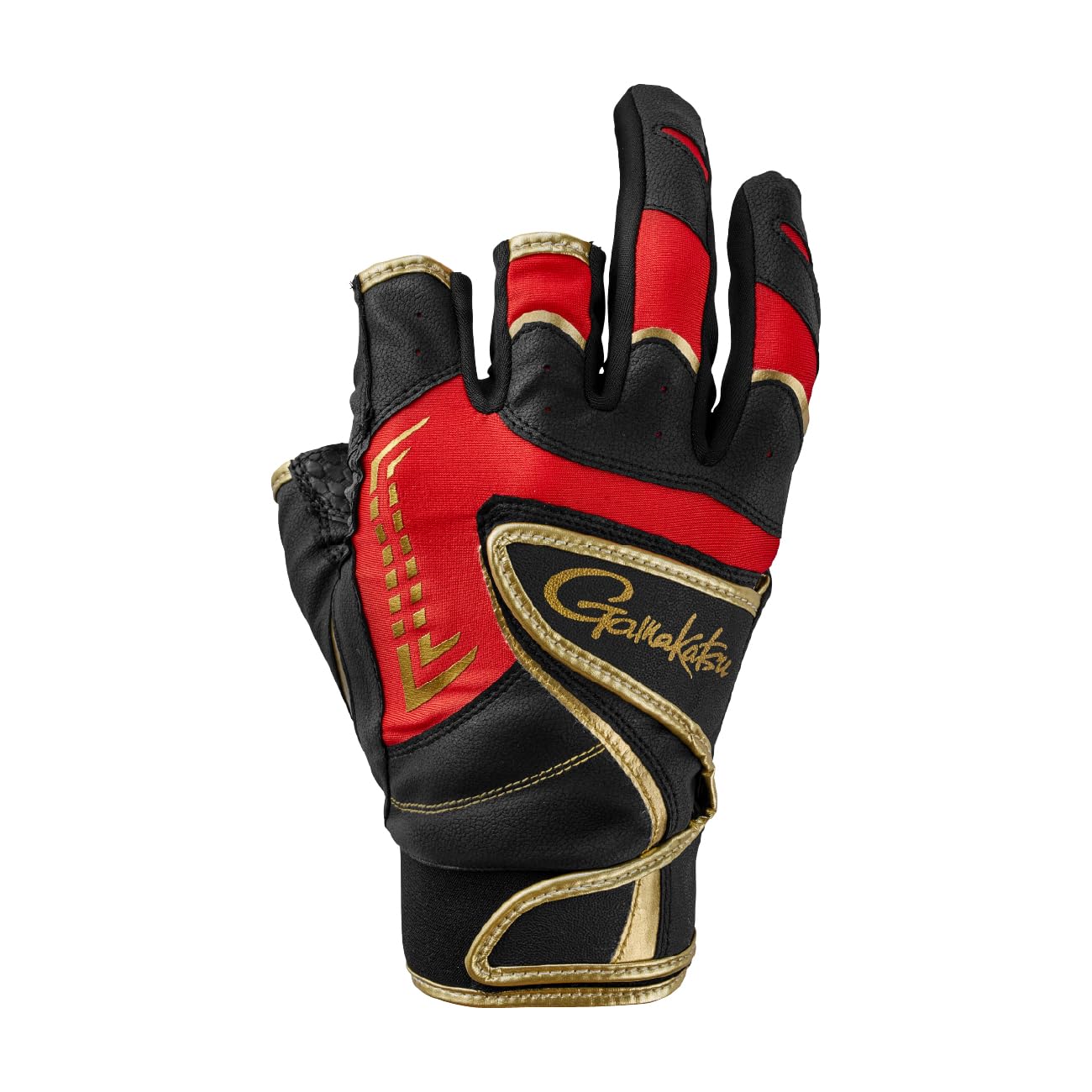 Рыболовные перчатки Gamakatsu с двойным ремешком GM7303 Черные x Размер L (3-полосный) Красный,