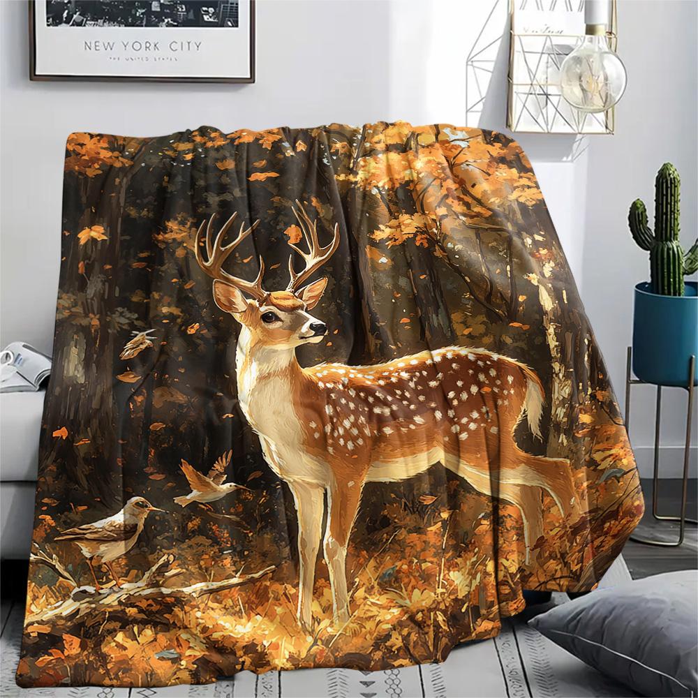 Deer Print Flannel Blanket, High Quality Comfortable for All Seasons, Home Decor, Warmth and Comfort, Perfect for Christmas Gifts