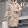 BITCED Thickened Puffer Jacket Down-Filled Cotton Coat Women's Loose-Fit Winter Coat Mid-Length Knee-Length Cotton Jacket