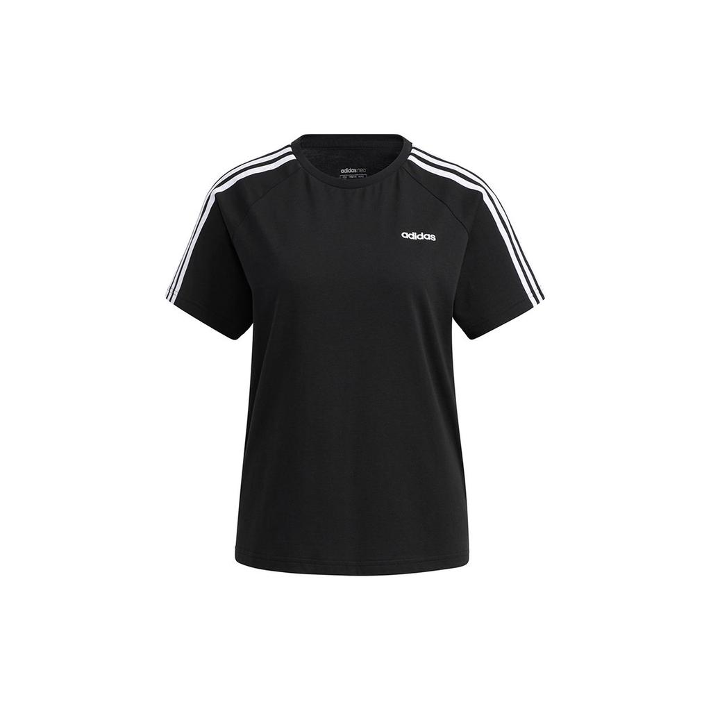 Adidas Neo Contrast Three-Stripes Sports Round Neck Fitted Short Sleeve T-Shirt Women Tops Black H65454
