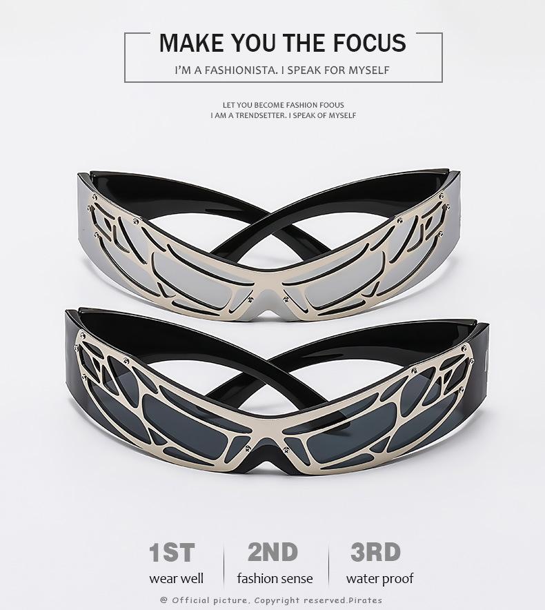 Y2K Punk Frameless Integrated Women Sunglasses Luxury Brand Retro Mesh Surround Design Technology Sense Men Sun Glasses UV400