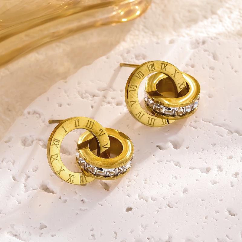 Women's Luxury Roman Numeral Double Ring Necklace Set