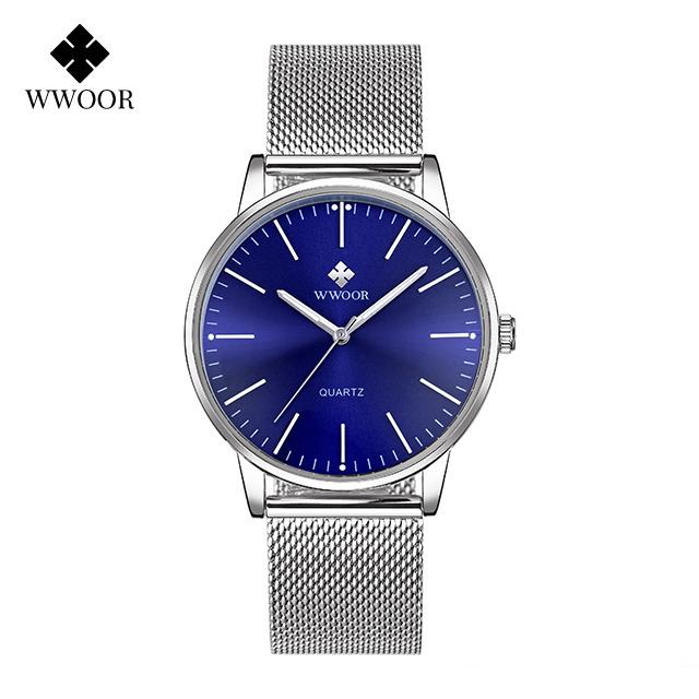WWOOR Men's Watches Ultra thin Stainless Steel Waterproof Quartz Wrist Watch for Men Top Brand Luxury Fashion Male Watch