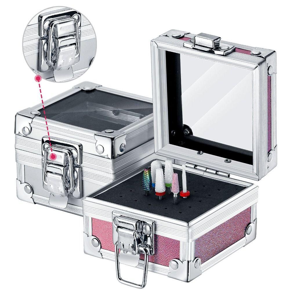 Durable Aluminum Display Storage Box Professional Nail Art Grinding Head Bit Container  Pedicure