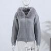 Long-sleeved Fur Collar Hooded Sweater Autumn and Winter Inner and Outer Wear Dual-purpose Ladies Solid Color Zipper Blouse Slim Knit Ladies Cardigan