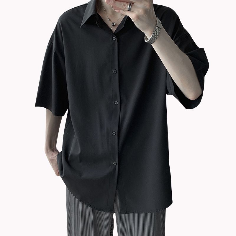 Ice Silk Shirt with Five-point Sleeve Design British Style Summer Thin Pendant Shirt Loose Casual Trendy Brand