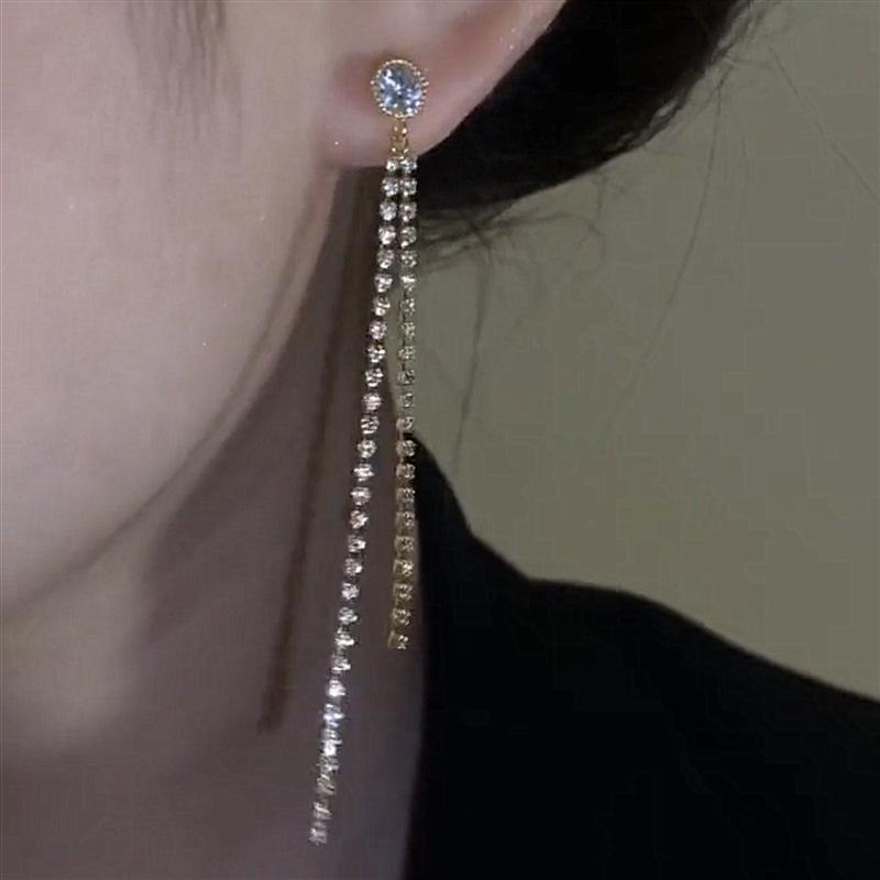 Elegant Silver Needle Zircon Tassel Earrings for Women - Long, Niche Design, High-Class Temperament