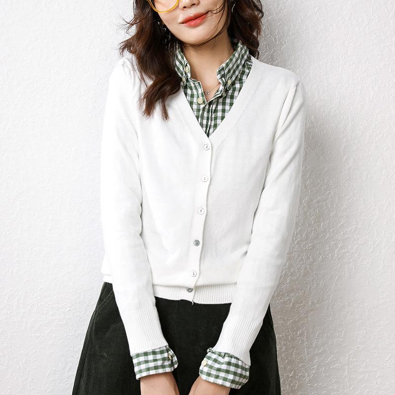

Женские кардиганы однобортные однотонные вязаные рубашки весенне-осенний кардиган корейская мода V-образный вырез свитера вязаная верхняя одежда XXL