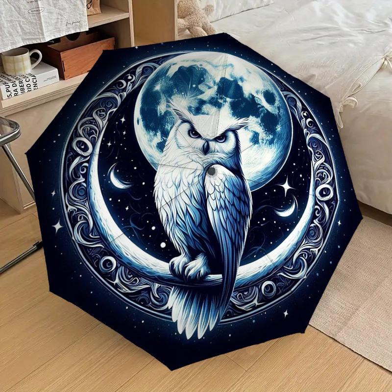1pc Moonlit Owl Night Artwork Umbrella with Plastic Handle,Suitable for All Seasons Home Travel Outdoor UmbrellaDD646