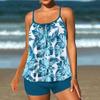 2-teiliges konservatives Tankini-Set Digitaldruck Bauchkontrolle Hohe Taille Boy Shorts Spaghettiträger Strand Badeanzug