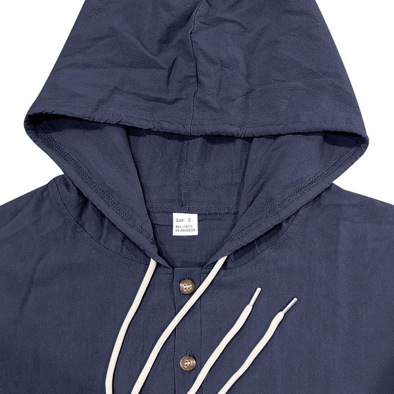 Cárdigan con capucha y cordón para hombre, cierre de botones al frente, manga larga, bolsillo, sudadera casual