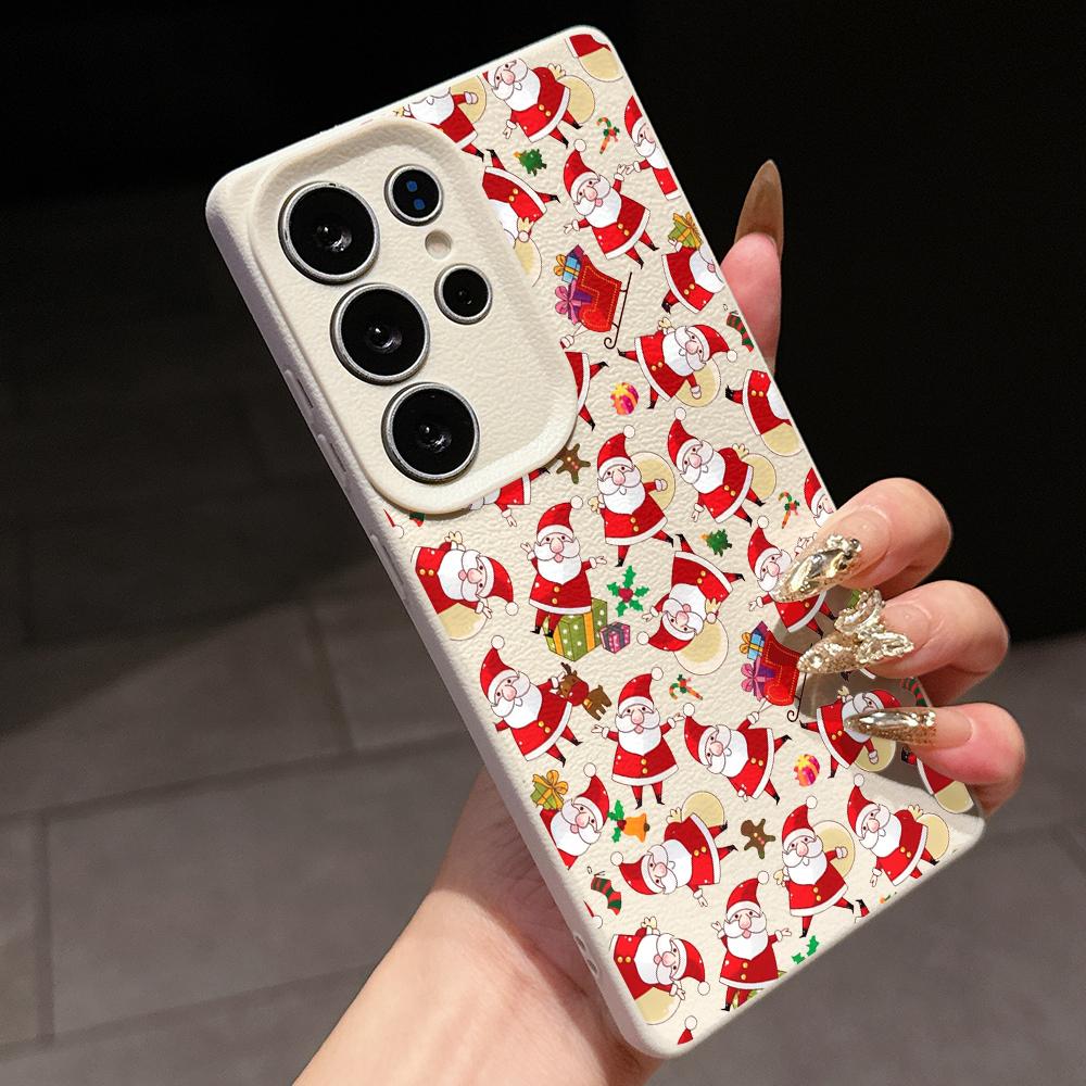 Samsung A07 Xiaomi Redmi 13C 14C for iPhone 17 Pro Max Infinix Realme Phone Cases Soft Brown Leather Pattern TPU Case NY59 Santa Claus Happy New Year