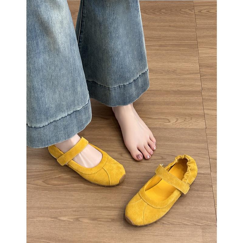 Flat-bottomed retro Velcro ballet single shoes women's round head shallow mouth Mary Jane shoes