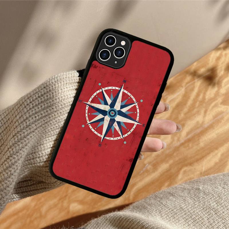 Nautical Compass Logo Phone Case Silicone PC+TPU Case for iPhone 11 12 13 Pro Max 8 7 6 Plus X SE XR Hard Fundas